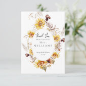 Carte De Remerciements Sunflower Boho Fleur sauvage Fête des mariées mode (Debout devant)