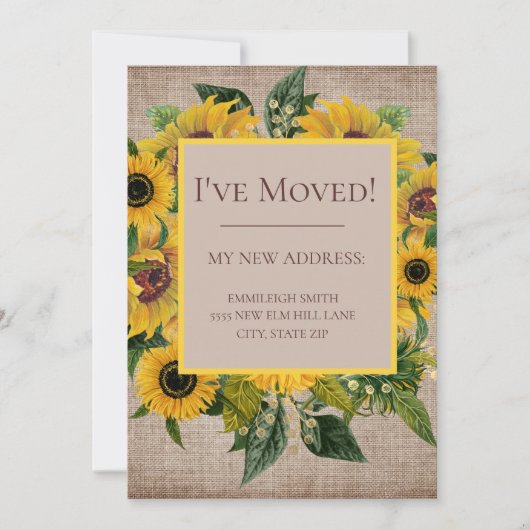 Carte De Remerciements Sunflower Burlap Moving Change Adresse (Devant)