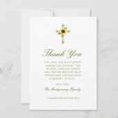 Carte De Remerciements Sunflower Green Script Cross Photo Funérailles (Dos)