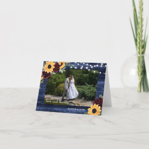 Carte De Remerciements Sunflower Marine Bois Chaîne Lumières Mariage Phot