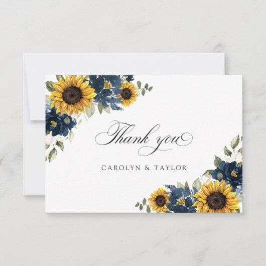Carte De Remerciements Sunflower Navy Blue Floral Russe Mariage (Devant)