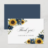 Carte De Remerciements Sunflower Navy Blue Floral Russe Mariage (Devant / Derrière)