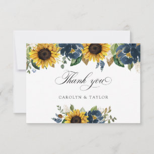 Carte De Remerciements Sunflower Navy Blue Floral Russe Mariage