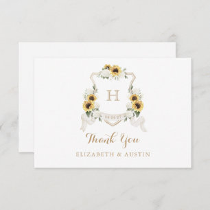 Carte De Remerciements Sunflowers Blanc Hydrangea Crest Mariage Monogramm