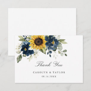 Carte De Remerciements Sunflowers bleu Floral Russe Mariage