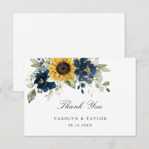 Carte De Remerciements Sunflowers bleu Floral Russe Mariage