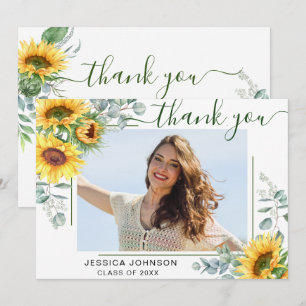 Carte De Remerciements Sunflowers Eucalyptus Rustic PHOTO Graduation