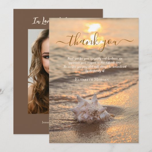 Carte De Remerciements Sunset Ocean Seashell Photo Célébration De La Vie (Devant / Derrière)