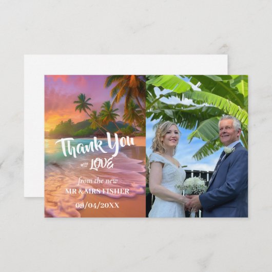 Carte De Remerciements Sunset Tropical Beach Mariage (Devant / Derrière)