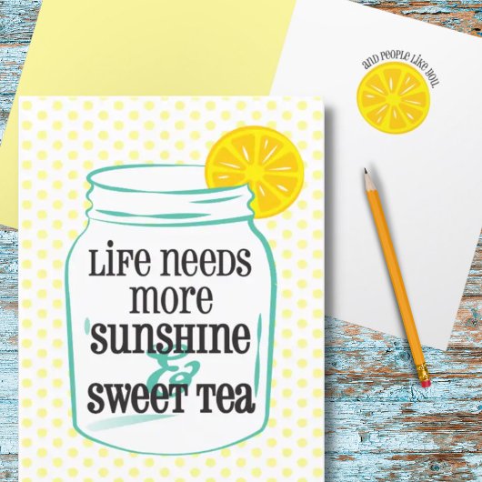 Carte De Remerciements Sunshine Sud Thé sucré Citron Mason Jar