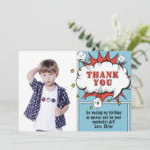 Carte De Remerciements Super-héros Comic Speech Bubble Garçon Photo Anniv (Debout devant)