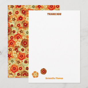 Carte De Remerciements Super Retro Orange Hippie Fleurs Motif