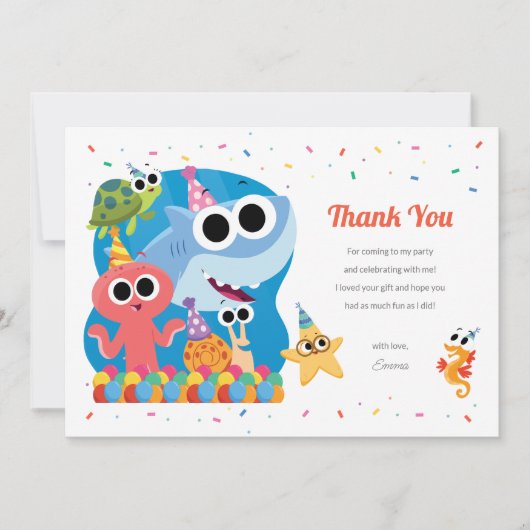 Carte De Remerciements Super simple | Finny Shark Confetti Anniversaire (Devant)