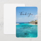 Carte De Remerciements Superbe plage tropicale Bleue avec des huttes de c (Devant / Derrière)