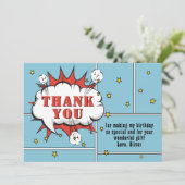 Carte De Remerciements Superhero Comic Speech Bubble Boy Anniversaire (Debout devant)