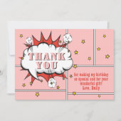 Carte De Remerciements Superhero Comic Speech Bubble Rose Girl Anniversai (Devant)