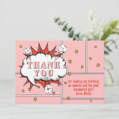 Carte De Remerciements Superhero Comic Speech Bubble Rose Girl Anniversai (Debout devant)