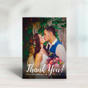 Carte De Remerciements Superposition de script moderne Photo de mariage d