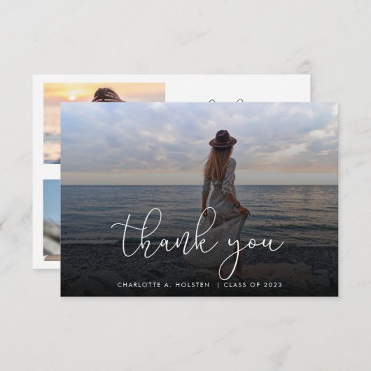 Carte De Remerciements Superposition de script tendance Multi Photo Remis (Devant / Derrière)