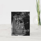 Carte De Remerciements Superposition moderne en noir et blanc | Mariage p (Devant)