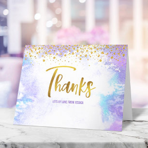 Carte De Remerciements Sweet 16 Aquarelle Violet Or Anniversaire Féminin