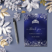 Carte De Remerciements Sweet 16 marine bleu argent parties scintillant ti