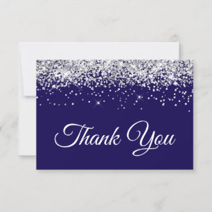 Carte De Remerciements Sweet 16 Pailleté Argent Bleu Foncé