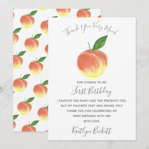 Carte De Remerciements Sweet Little Peach 1er anniversaire