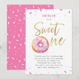 Carte De Remerciements Sweet One Rose Gold Donut Sprinkings Premier anniv