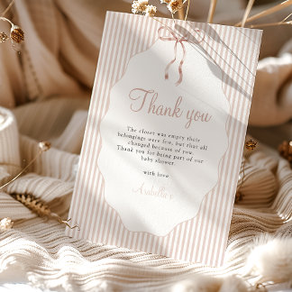 Carte De Remerciements Sweet Pinstriped Beige Bow Baby Shower Thank You