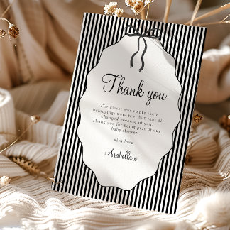 Carte De Remerciements Sweet Pinstriped Black Bow Baby Shower Thank you