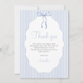 Carte De Remerciements Sweet Pinstriped Blue Bow Baby Shower (Devant)