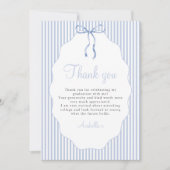 Carte De Remerciements Sweet Pinstriped Blue Bow Graduation (Devant)