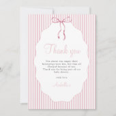 Carte De Remerciements Sweet Pinstriped Pink Bow Baby Shower (Devant)