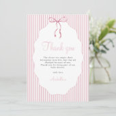 Carte De Remerciements Sweet Pinstriped Pink Bow Baby Shower (Debout devant)