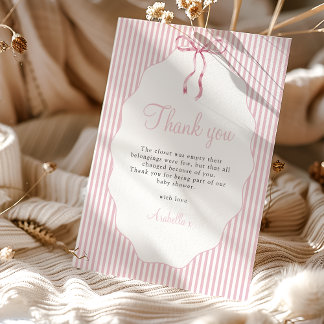 Carte De Remerciements Sweet Pinstriped Pink Bow Baby Shower
