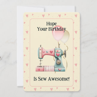 Carte De Remerciements Sweet Sewing Machine Hearts Birthday Card