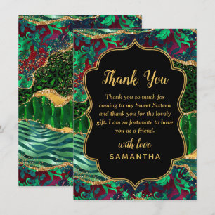 Carte De Remerciements Sweet sixteen d'Agate Safari vert