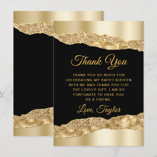 Carte De Remerciements Sweet sixteen de lances or et noir glam