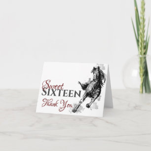 Carte De Remerciements Sweet sixteen Galloping Horse Croquis Anniversaire