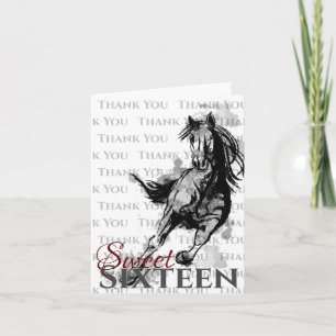 Carte De Remerciements Sweet sixteen Galloping Horse Croquis Anniversaire