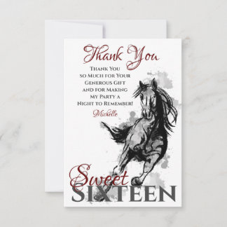 Carte De Remerciements Sweet sixteen Galoping Cheval Croquis Appartement 