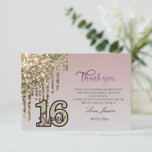 Carte De Remerciements Sweet sixteen or rose rose pâle