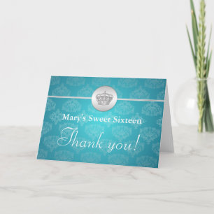 Carte De Remerciements Sweet Sixteen Thank You Royal Crown Blue