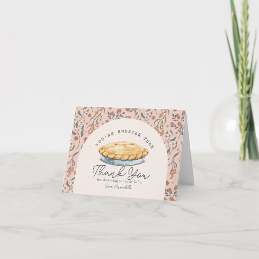 Carte De Remerciements Sweeter than Pie Pink Floral Baby Shower (Devant)