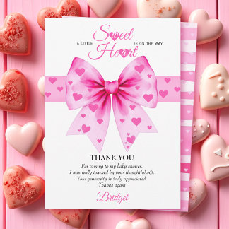 Carte De Remerciements Sweetheart pink bow Valentines girl baby shower