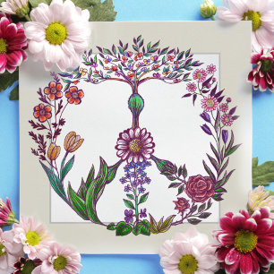 Carte De Remerciements SYMBOLE DE PAIX Floral Aquarelle Fille Mignonne Ar