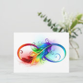 Carte De Remerciements Symbole d'infini avec plume arc-en-ciel (Debout devant)