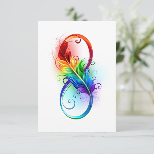 Carte De Remerciements Symbole d'infini avec plume arc-en-ciel (Debout devant)