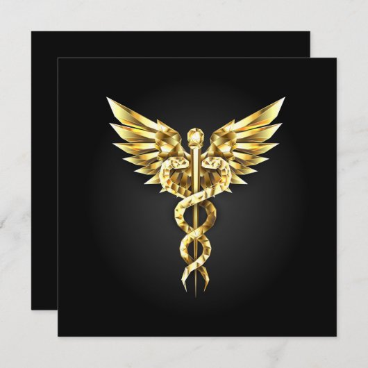 Carte De Remerciements Symbole Polygonal Or Caduceus (Devant / Derrière)